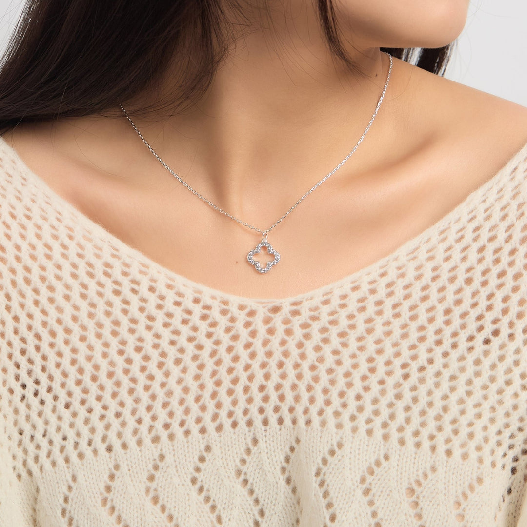 Silver Plated Clover Necklace Created with Zircondia® Crystals - Philip Jones Jewellery