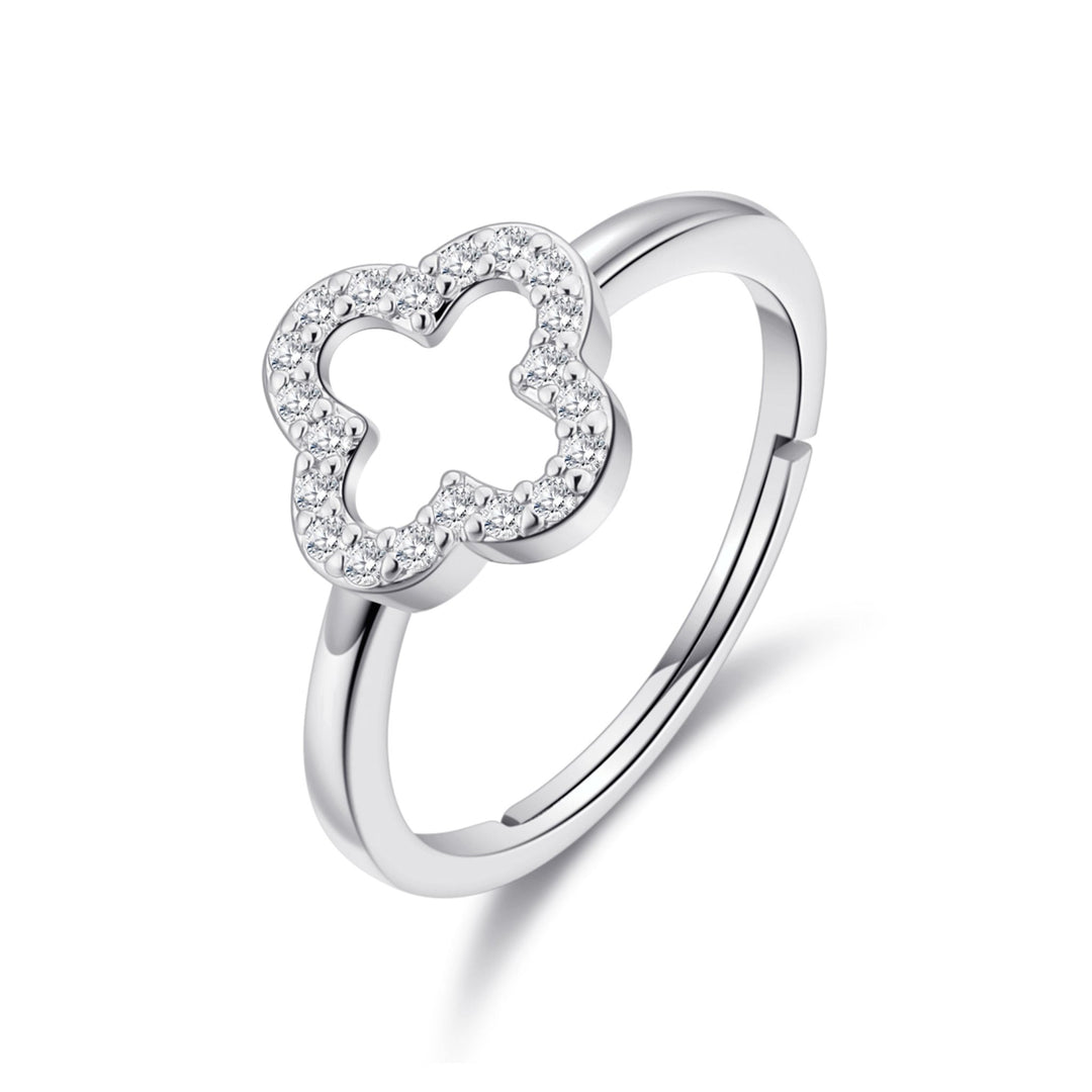 Philip Jones Silver Plated Rings – Adjustable Rings with Zircondia® Crystals 5 silver plated clover ring created with zircondia crystals 469492