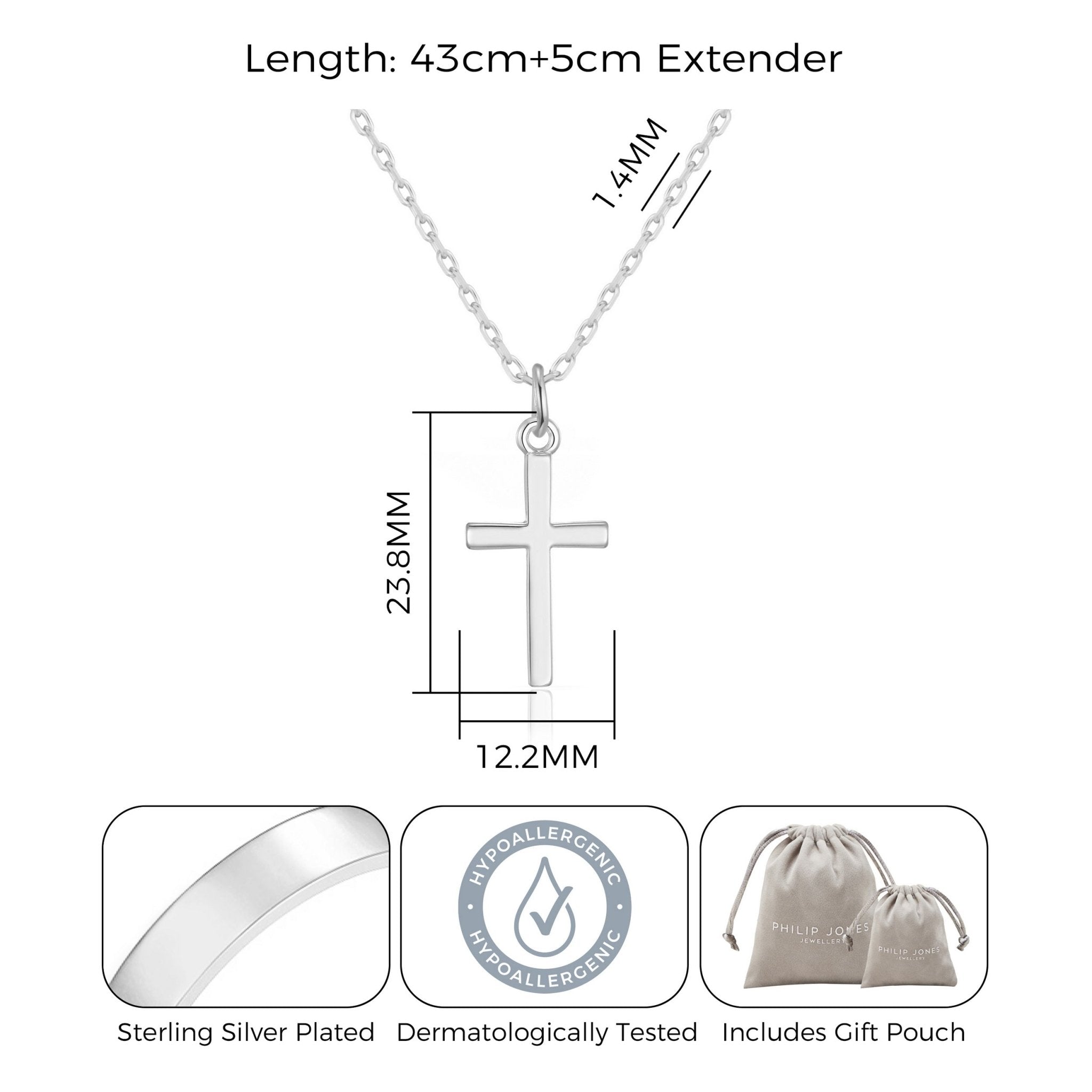 Silver Plated Cross Necklace - Philip Jones Jewellery