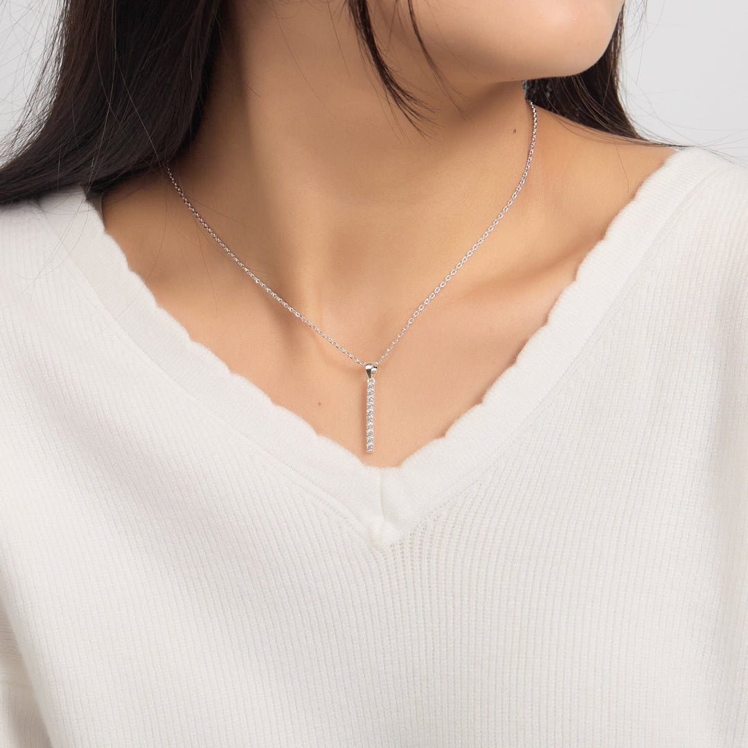 Silver Plated Crystal Bar Drop Necklace Created with Zircondia® Crystals - Philip Jones Jewellery