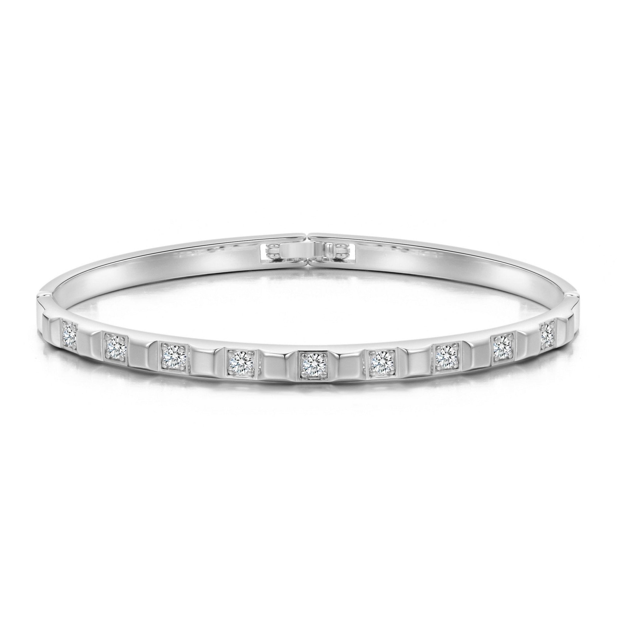 Silver Plated Cubic Bangle Created with Zircondia® Crystals (7 Inch) - Philip Jones Jewellery