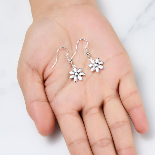 Silver Plated Daisy Drop Earrings - Philip Jones Jewellery