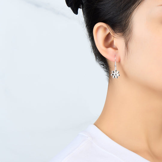 Silver Plated Daisy Drop Earrings - Philip Jones Jewellery