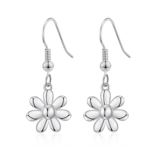 Silver Plated Daisy Drop Earrings - Philip Jones Jewellery