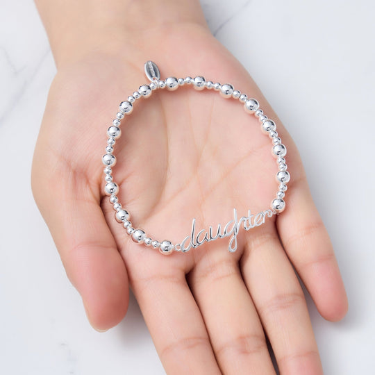 Silver Plated Daughter Beaded Stretch Bracelet - Philip Jones Jewellery