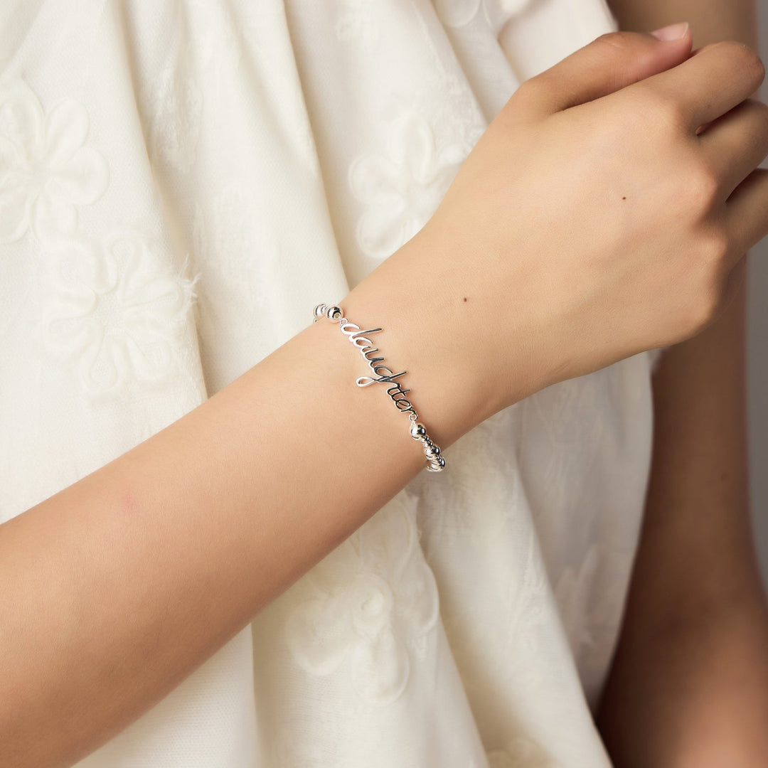 Silver Plated Daughter Beaded Stretch Bracelet - Philip Jones Jewellery