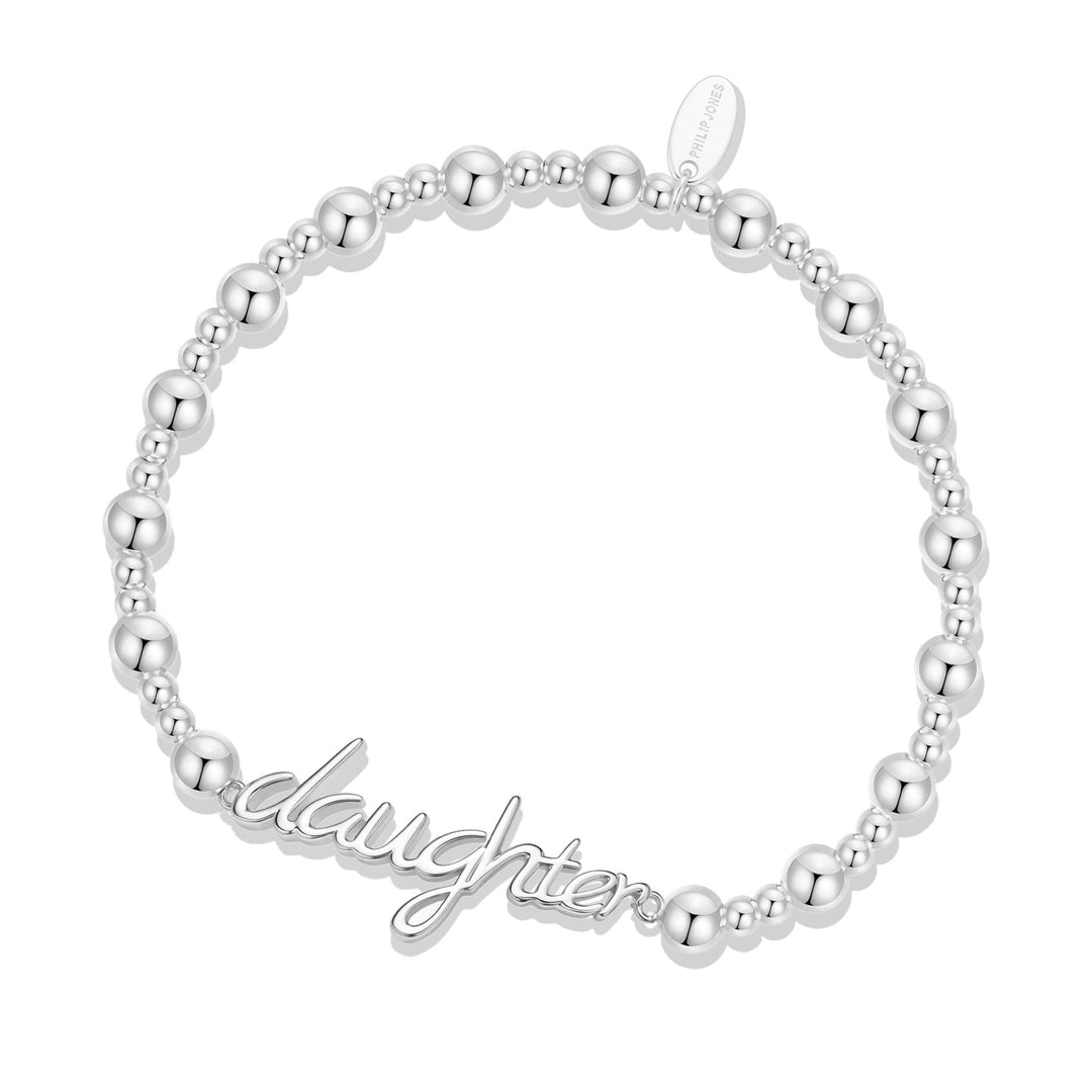 Silver Plated Daughter Beaded Stretch Bracelet - Philip Jones Jewellery