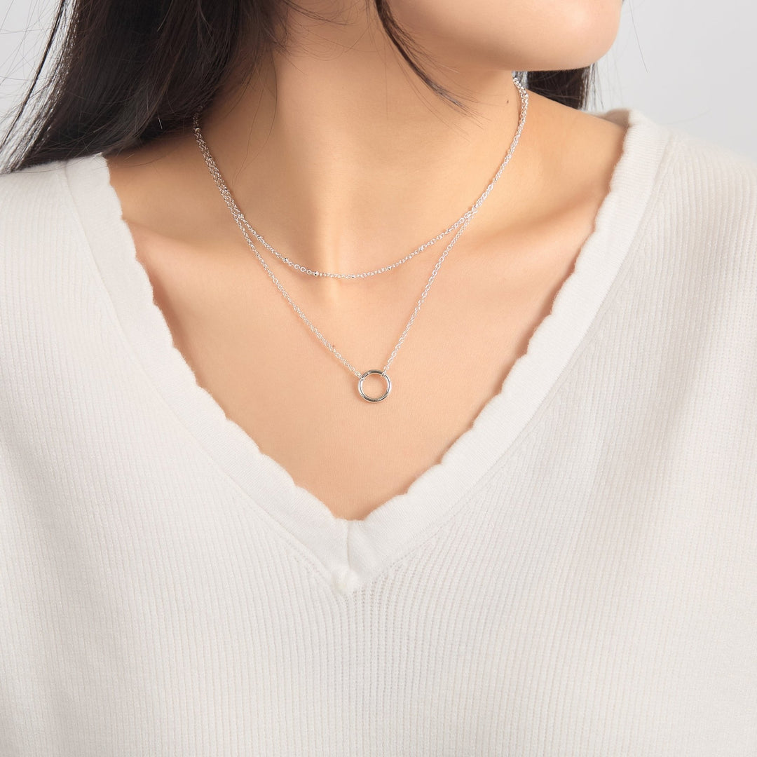 Silver Plated Double Layered Circle Necklace - Philip Jones Jewellery