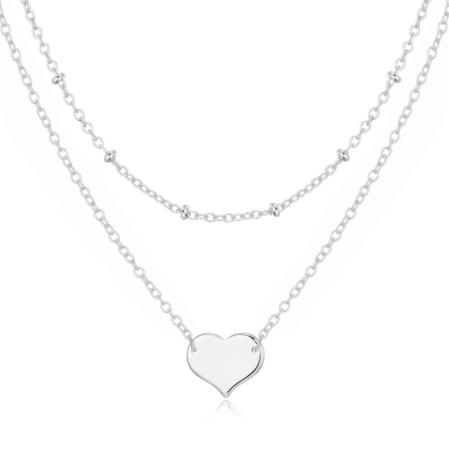 Silver Plated Double Layered Heart Necklace - Philip Jones Jewellery