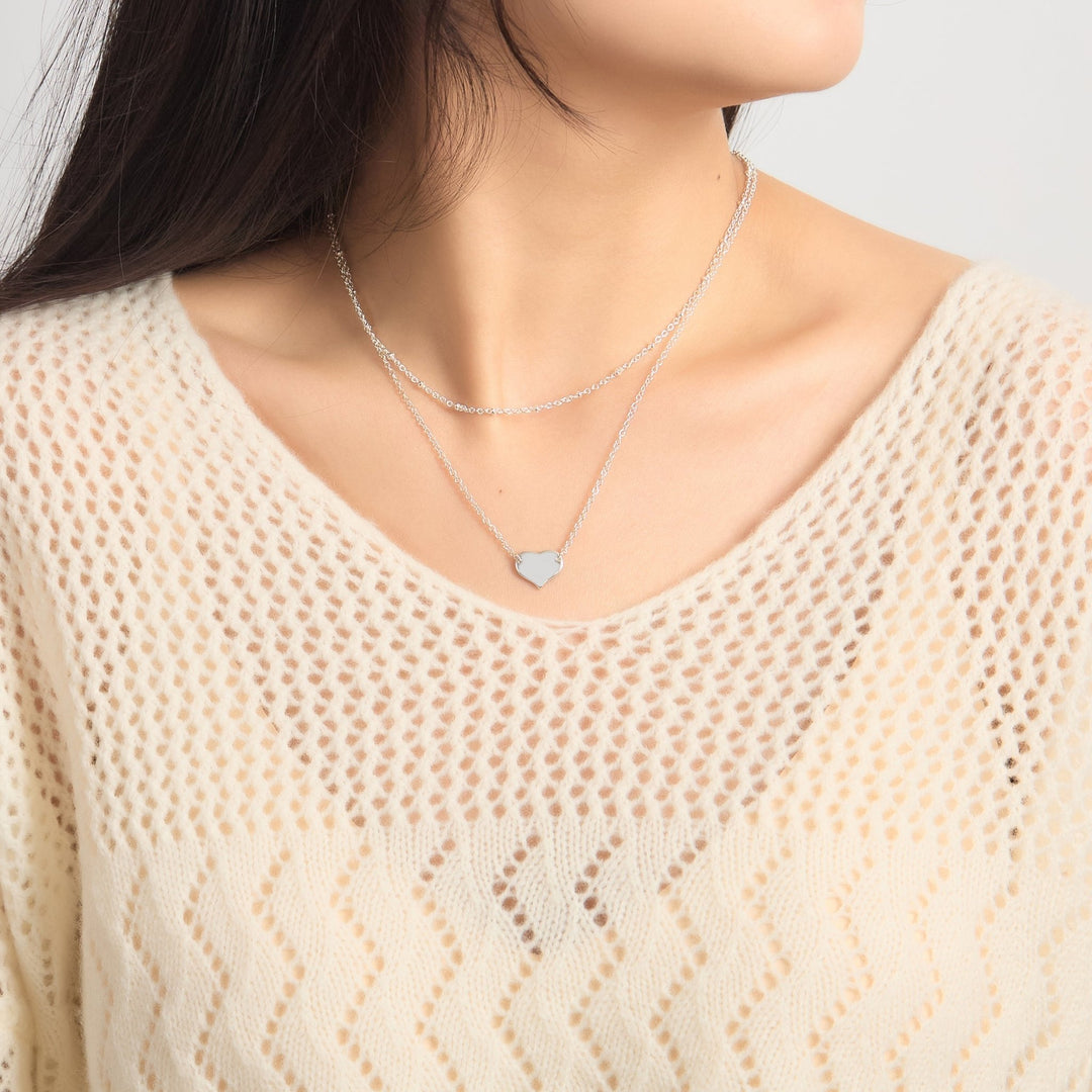 Silver Plated Double Layered Heart Necklace - Philip Jones Jewellery