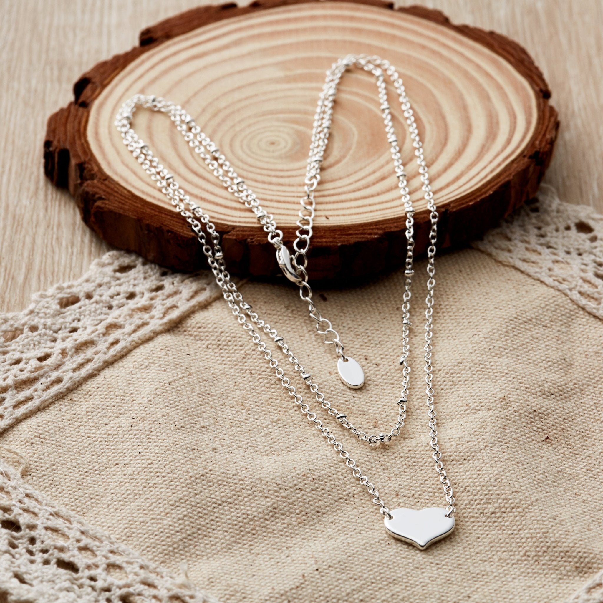 Silver Plated Double Layered Heart Necklace - Philip Jones Jewellery