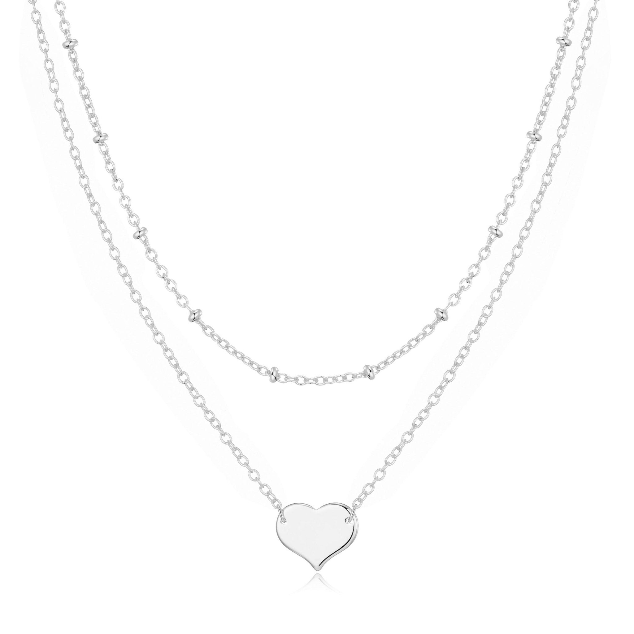 Silver Plated Double Layered Heart Necklace - Philip Jones Jewellery