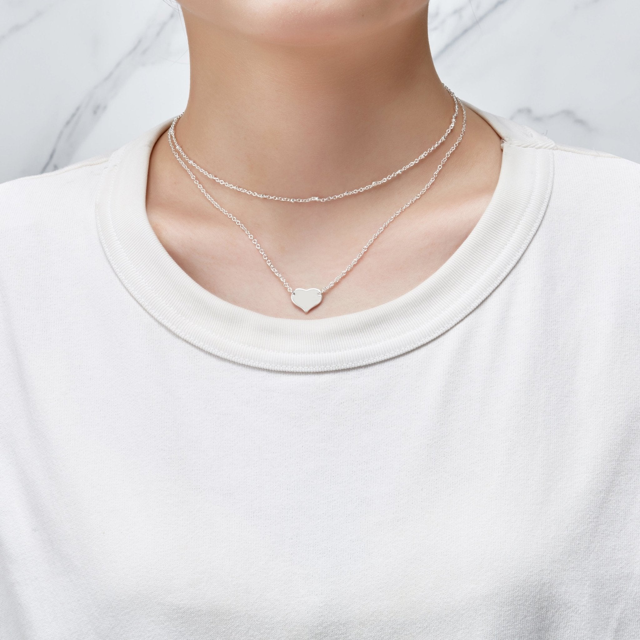 Silver Plated Double Layered Heart Necklace - Philip Jones Jewellery