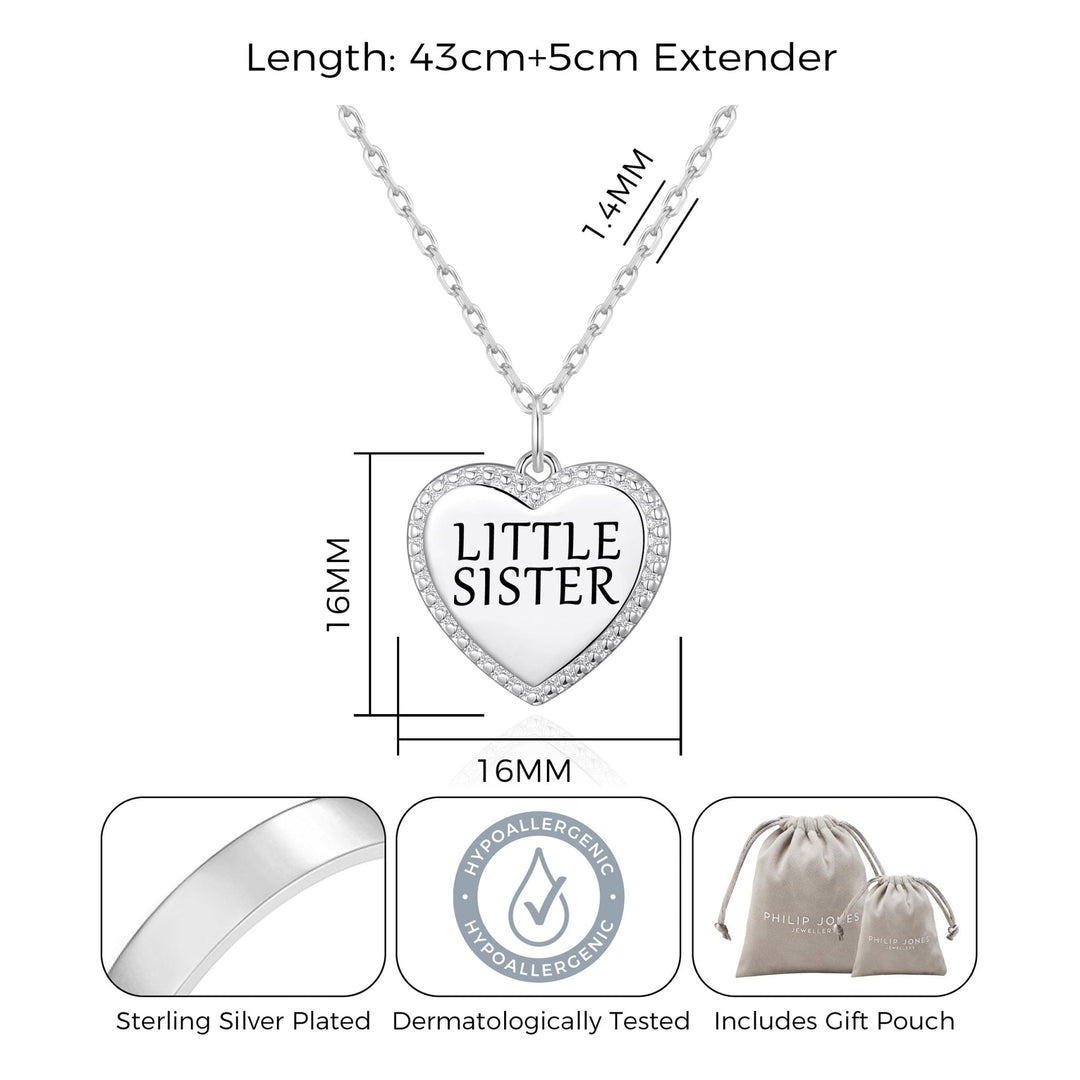 Silver Plated Filigree Heart Little Sister Necklace - Philip Jones Jewellery
