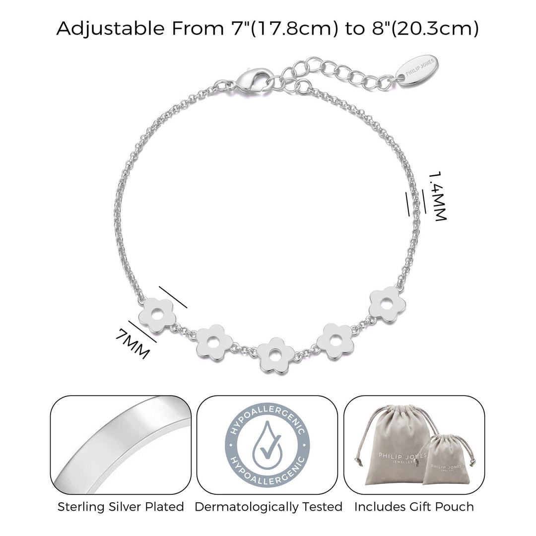 Silver Plated Flower Bracelet - Philip Jones Jewellery