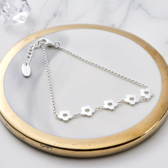 Silver Plated Flower Bracelet - Philip Jones Jewellery