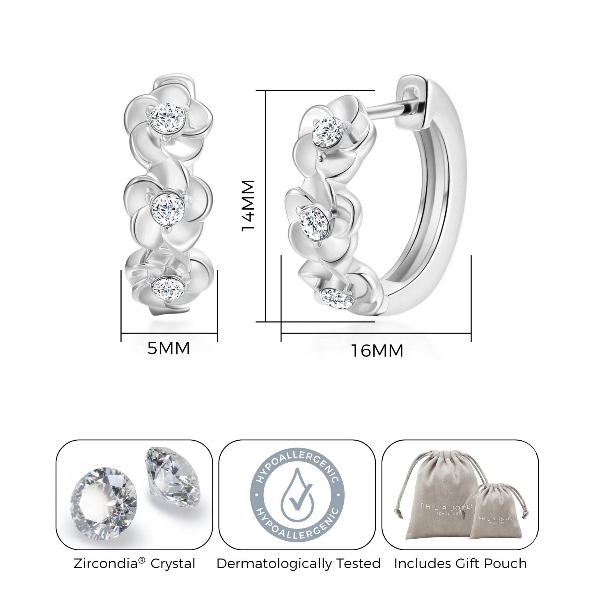 Silver Plated Flower Hoop Earrings Created with Zircondia® Crystals - Philip Jones Jewellery