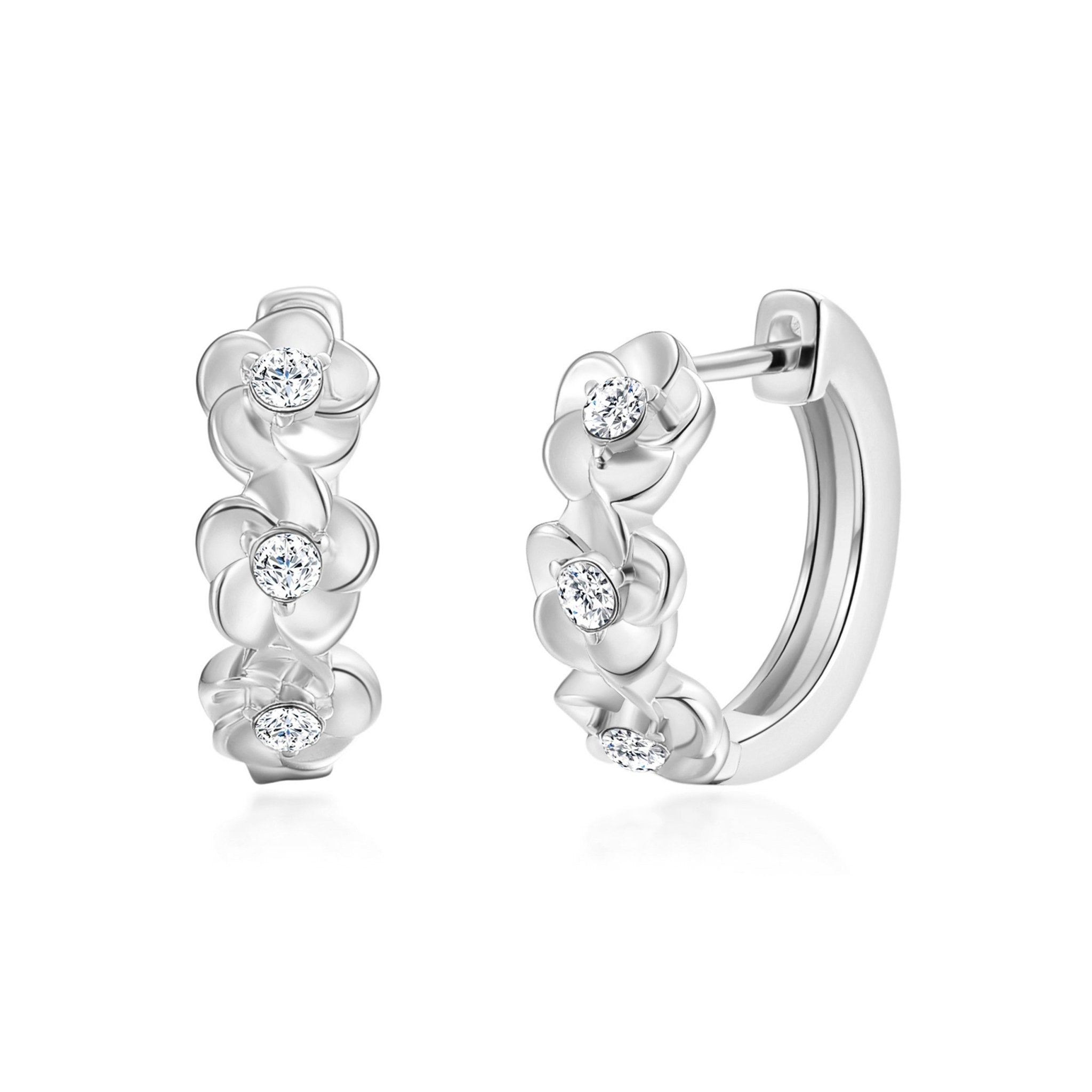 Silver Plated Flower Hoop Earrings Created with Zircondia® Crystals - Philip Jones Jewellery