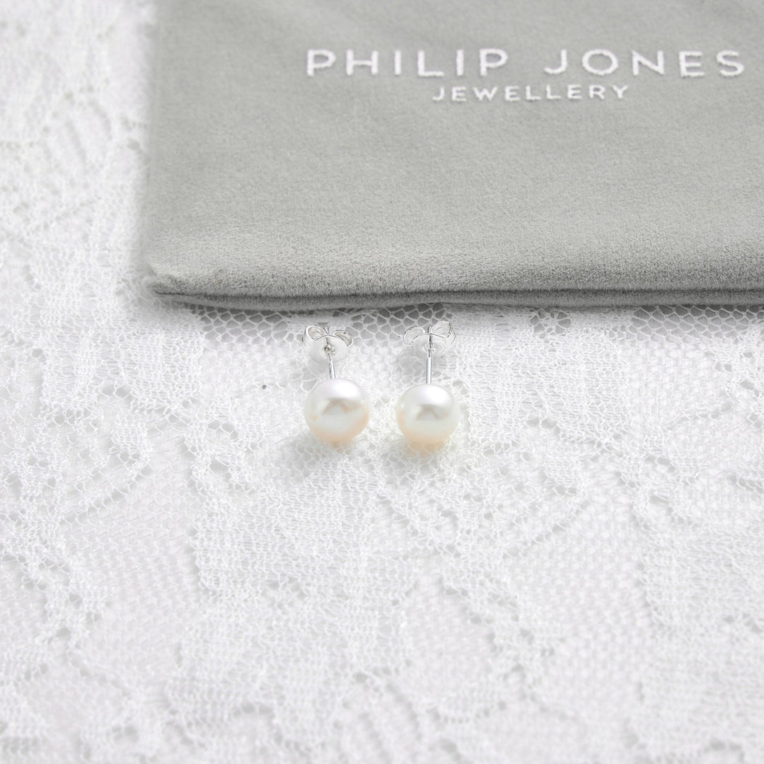 Silver Plated Freshwater Pearl Bridal Earrings - Philip Jones Jewellery