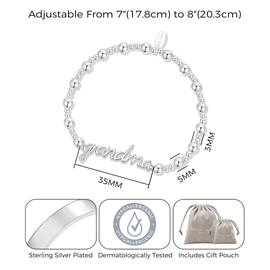 Silver Plated Grandma Beaded Stretch Bracelet - Philip Jones Jewellery