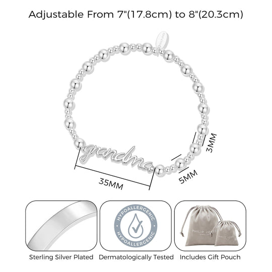 Silver Plated Grandma Beaded Stretch Bracelet - Philip Jones Jewellery