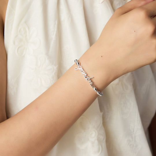 Silver Plated Grandma Beaded Stretch Bracelet - Philip Jones Jewellery