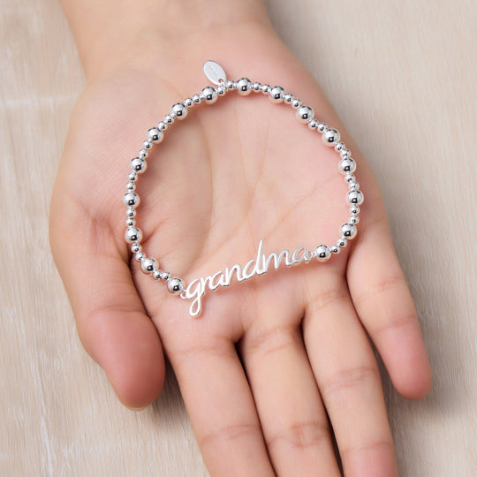 Silver Plated Grandma Beaded Stretch Bracelet - Philip Jones Jewellery