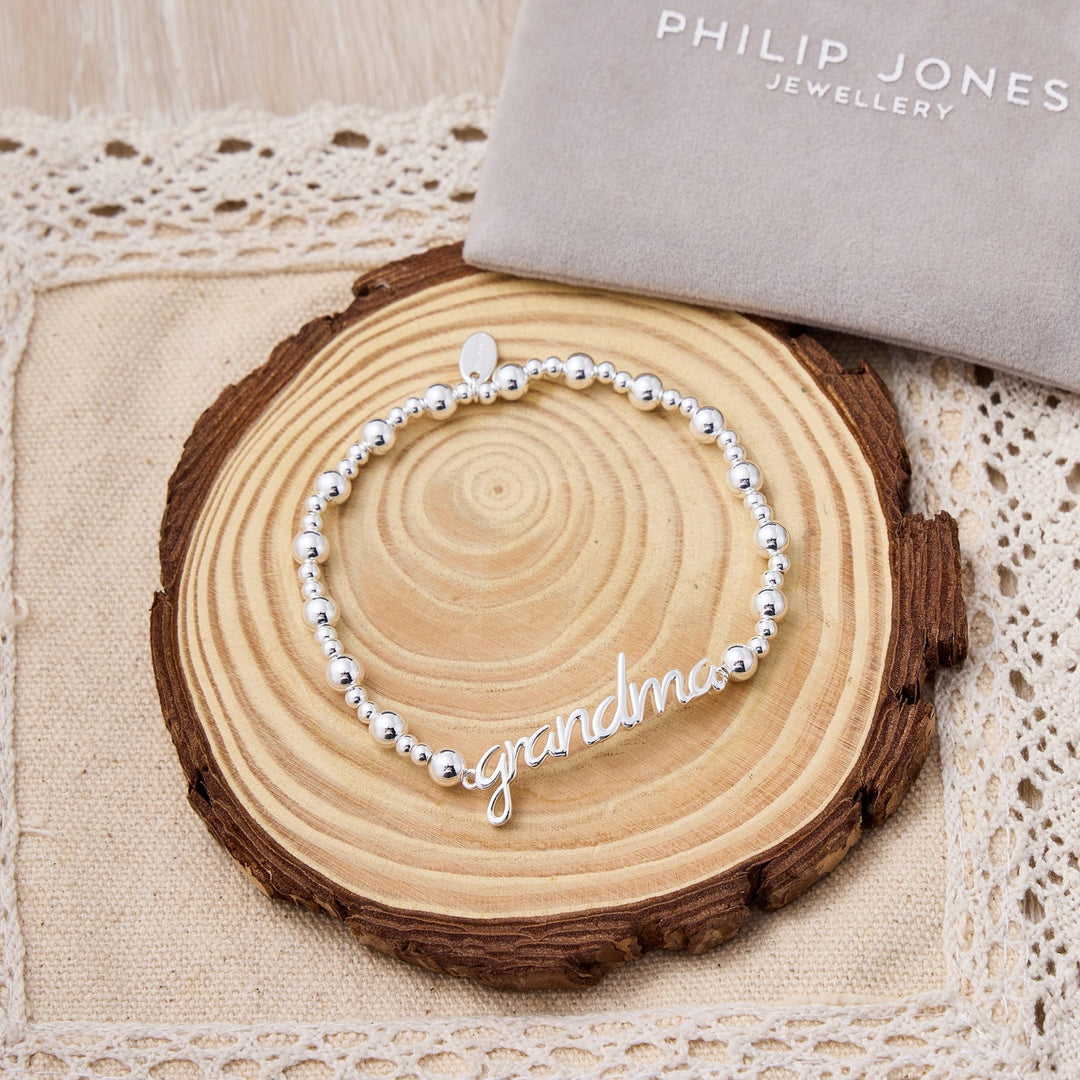 Silver Plated Grandma Beaded Stretch Bracelet - Philip Jones Jewellery