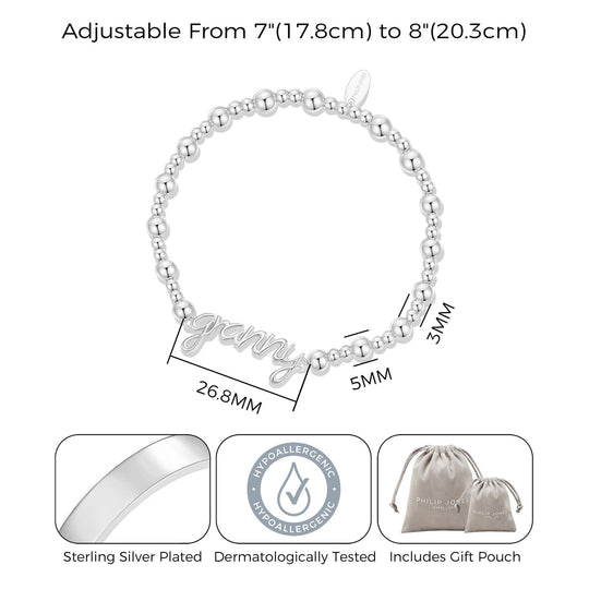 Silver Plated Granny Beaded Stretch Bracelet - Philip Jones Jewellery