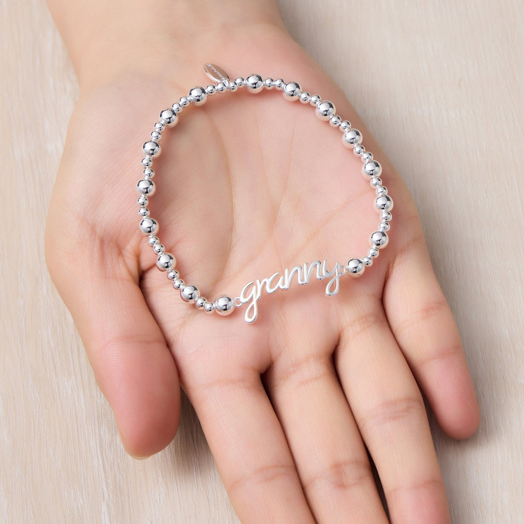 Silver Plated Granny Beaded Stretch Bracelet - Philip Jones Jewellery