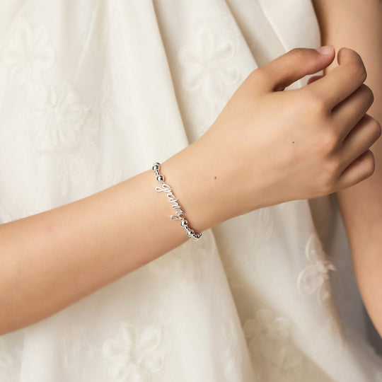 Silver Plated Granny Beaded Stretch Bracelet - Philip Jones Jewellery