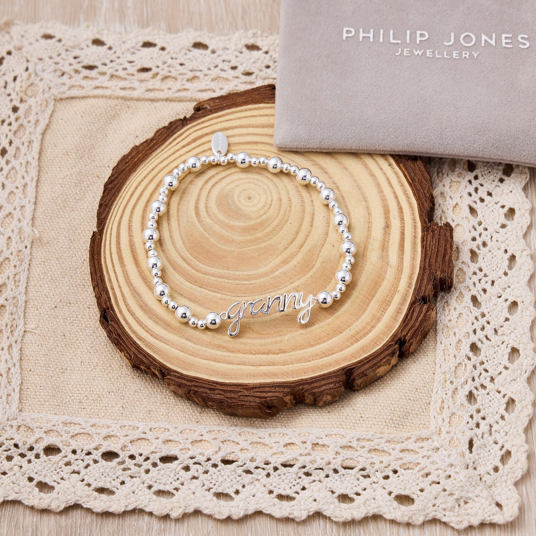Silver Plated Granny Beaded Stretch Bracelet - Philip Jones Jewellery