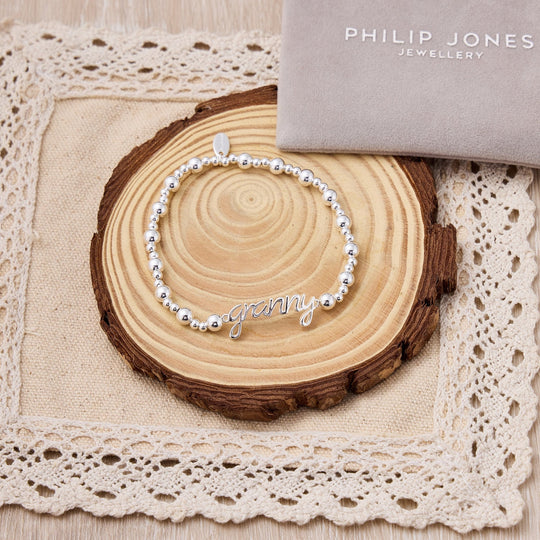 Silver Plated Granny Beaded Stretch Bracelet - Philip Jones Jewellery