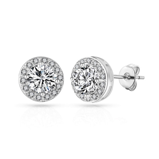 Silver Plated Halo Earrings Created with Zircondia® Crystals - Philip Jones Jewellery