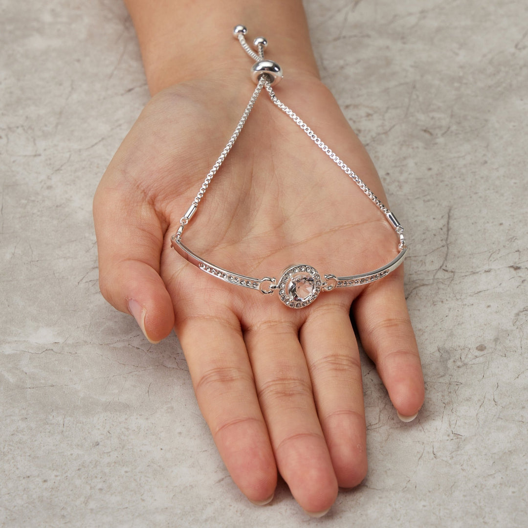 Silver Plated Halo Friendship Bracelet Created with Zircondia® Crystals - Philip Jones Jewellery