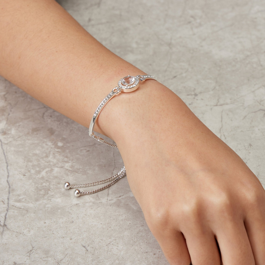 Silver Plated Halo Friendship Bracelet Created with Zircondia® Crystals - Philip Jones Jewellery
