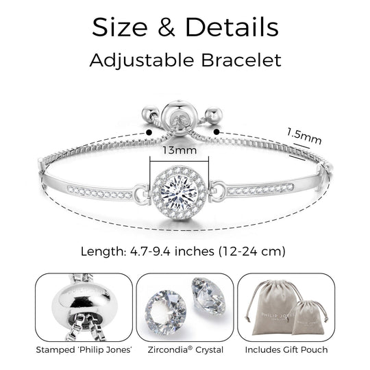 Silver Plated Halo Friendship Bracelet Created with Zircondia® Crystals - Philip Jones Jewellery