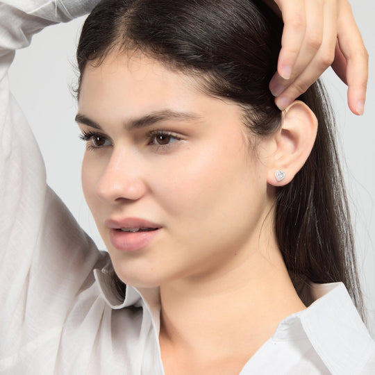 Silver Plated Heart Halo Earrings Created with Zircondia® Crystals