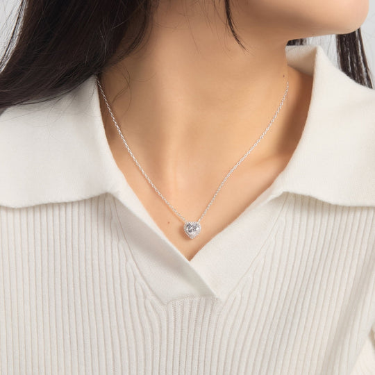 Silver Plated Heart Halo Necklace Created with Zircondia® Crystals - Philip Jones Jewellery