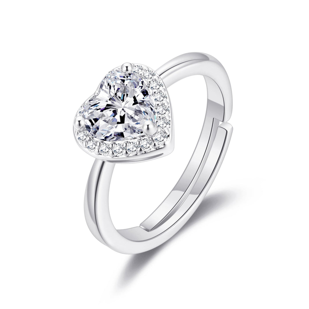 Philip Jones Silver Plated Rings – Adjustable Rings with Zircondia® Crystals 2 silver plated heart halo ring created with zircondia crystals 3319343