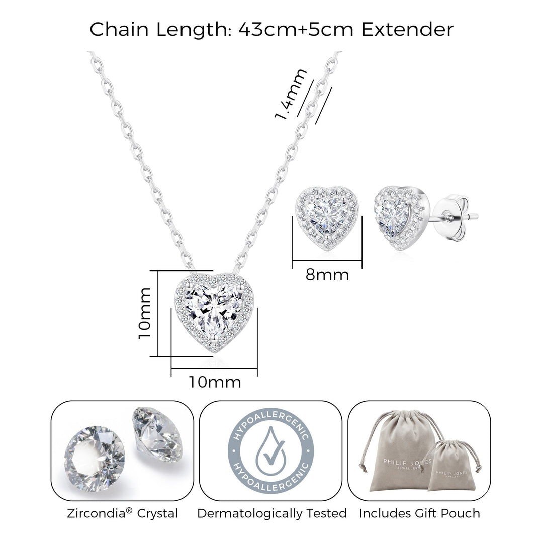 Silver Plated Heart Halo Set Created with Zircondia® Crystals