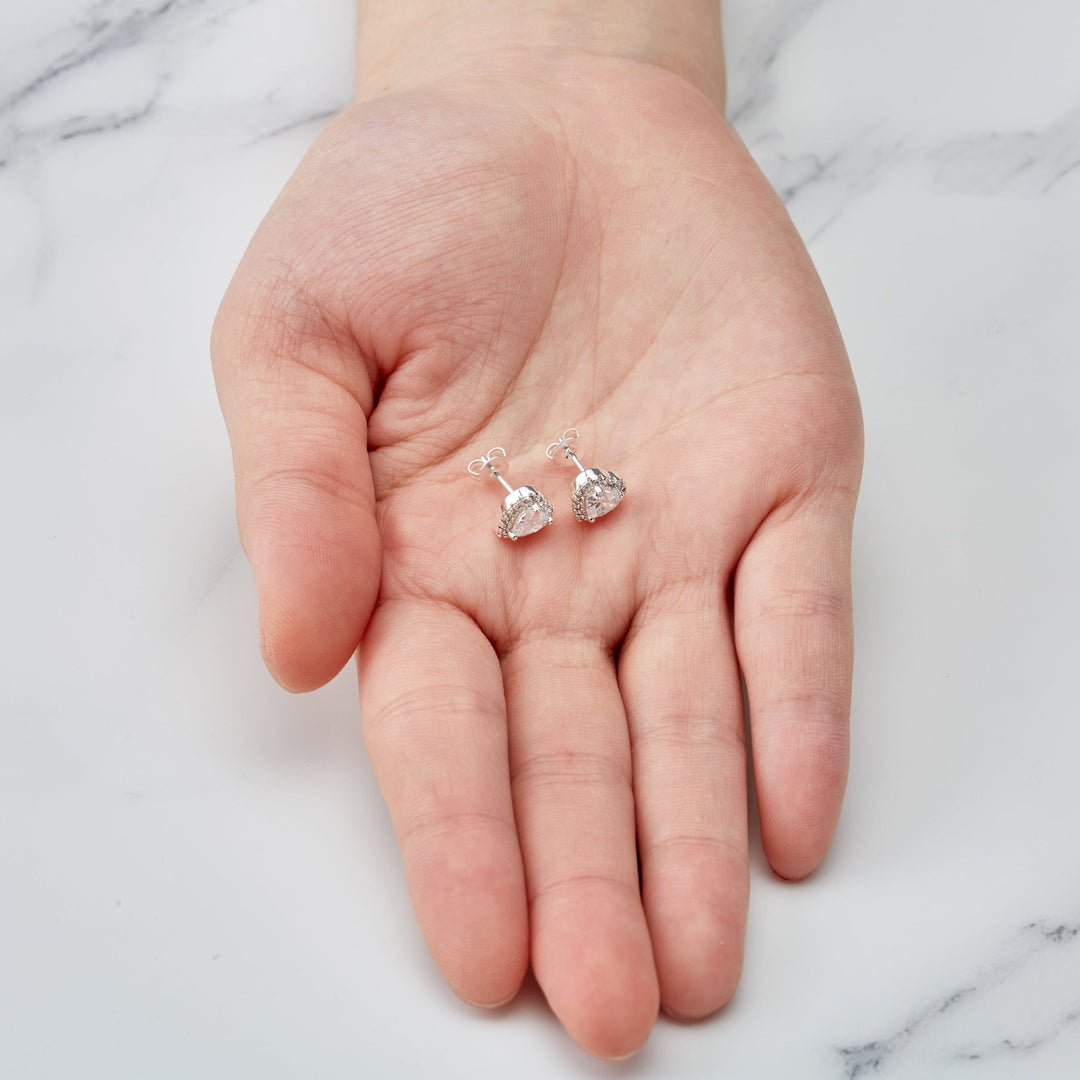 Silver Plated Heart Halo Set Created with Zircondia® Crystals