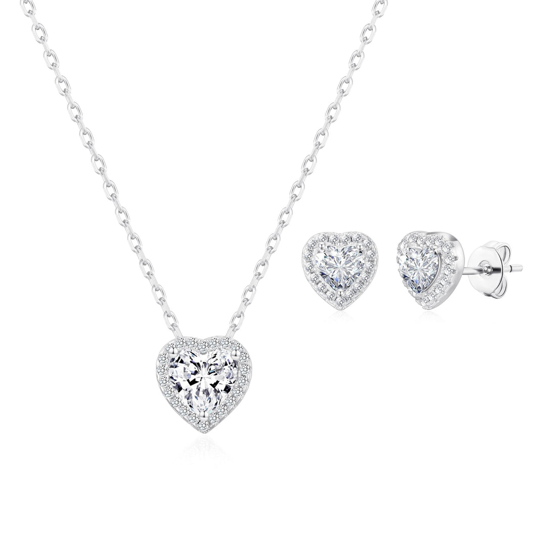 Silver Plated Heart Halo Set Created with Zircondia® Crystals - Philip Jones