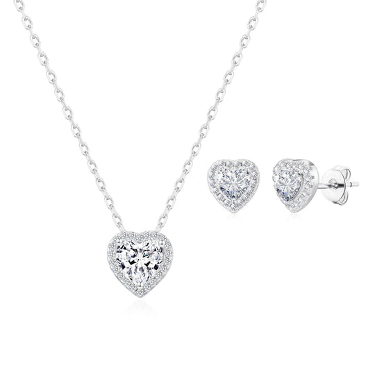 Silver Plated Heart Halo Set Created with Zircondia® Crystals - Philip Jones
