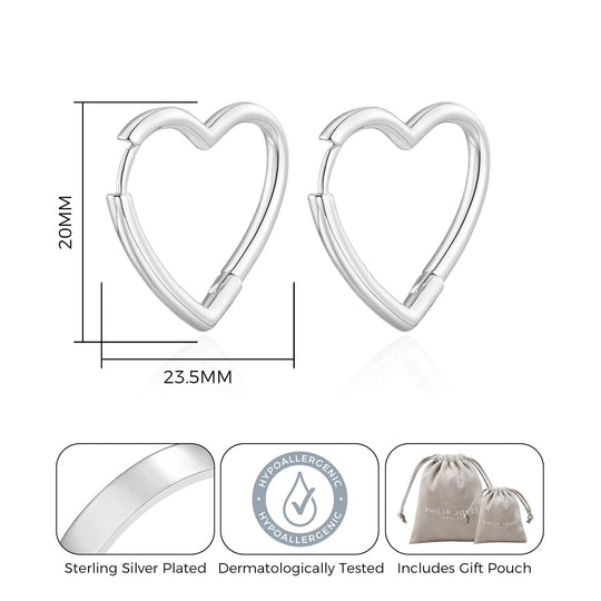 Silver Plated Heart Hoop Earrings - Philip Jones Jewellery