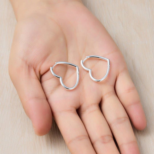 Silver Plated Heart Hoop Earrings - Philip Jones Jewellery