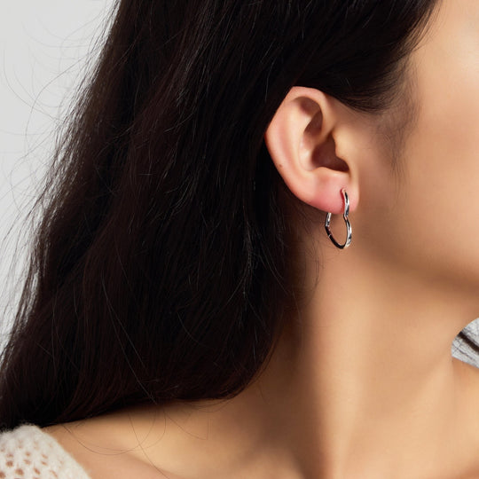 Silver Plated Heart Hoop Earrings - Philip Jones Jewellery