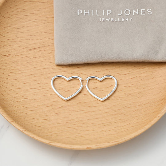 Silver Plated Heart Hoop Earrings - Philip Jones Jewellery