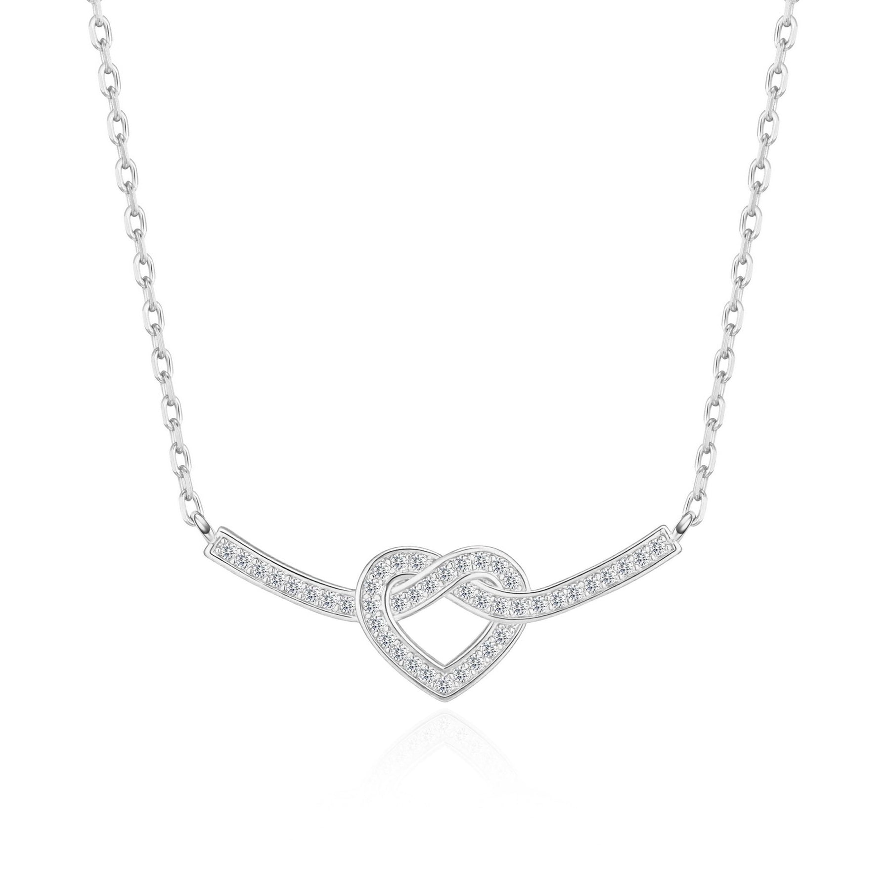 Silver Necklace for Women - Philip Jones Jewellery Collection 2 silver plated heart knot necklace created with zircondia crystals 3937248