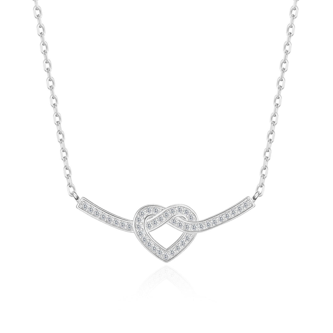 Silver Plated Heart Knot Necklace Created with Zircondia® Crystals - Philip Jones Jewellery